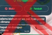 Hasil tangkap layar percakapan akun WhatsApp palsu yang mengatasnamakan Pj Sekda Bandung Barat