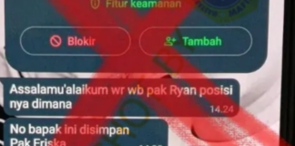 Hasil tangkap layar percakapan akun WhatsApp palsu yang mengatasnamakan Pj Sekda Bandung Barat
