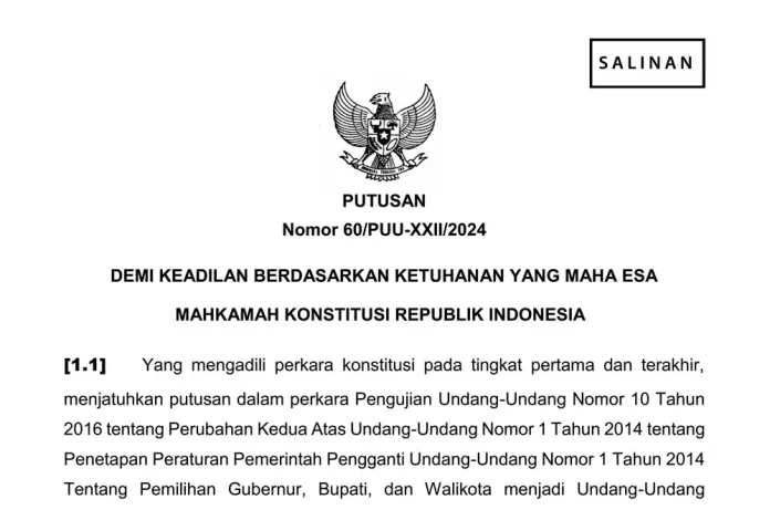 Putusan Mahkamah Konstitusi (MK) Republik Indonesia yang mengubah syarat pencalonan kepala daerah dan wakil kepala daerah pada Pilkada agar lebih adil