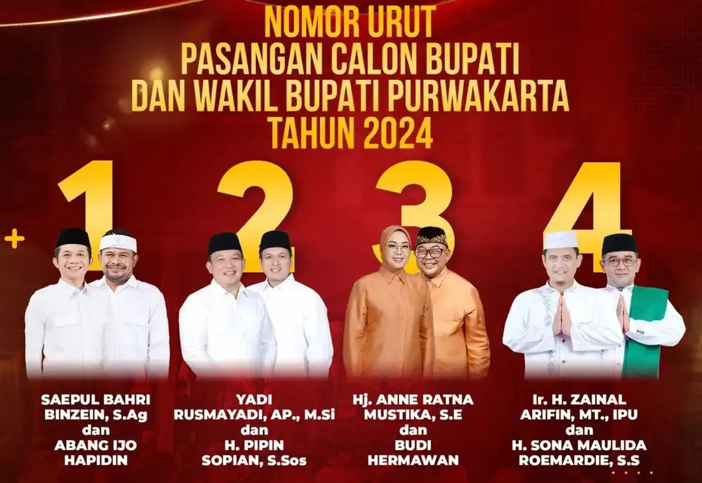 Empat pasangan calon bupati dan wakil bupati Purwakarta peserta Pilkada Serentak 2024 (Foto: KPU Purwakarta)