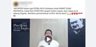 Video yang beredar di media sosial menyampaikan narasi MUI menghimbau umat Islam agar tidak memilih calon kepala daerah pendukung politik dinasti. (Tangkapan layar akun Facebook)