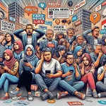 Ilustrasi sekelompok masyarakat yang kebingungan membedakan fakta dan hoaks yang beredar di media sosial (Foto: Dall-E)