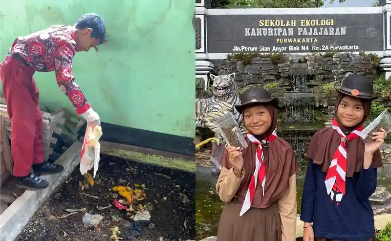 Murid SDN Ekologi Kahuripan Pajajaran Purwakarta belajar mengelola sampah makanan menjadi produk yang bernilai ekonomis, untuk menumbuhkan rasa peduli lingkungan sejak dini (Foto: Ist)