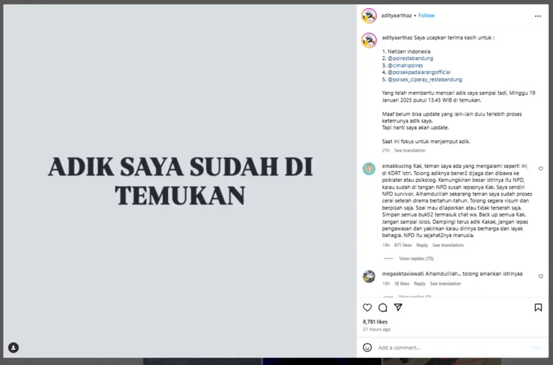 Tangkapan layar unggahan akun Instagram @adityaarthaz